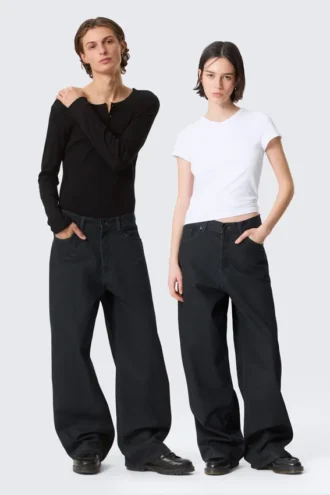 Astro Mid Rise Loose Baggy Leg Coated Jeans – Indigo-Beschichtung