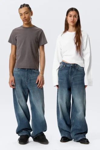 Astro Mid Rise Loose Baggy Unisex-Jeans – Blue Hymn – Mittelblau Astro Mid Rise Loose Baggy Unisex-Jeans – Blue Hymn – Mittelblau