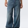 Astro Mid Rise Loose Baggy Unisex-Jeans – Blue Hymn – Mittelblau