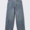 Astro Mid Rise Loose Baggy Unisex-Jeans – Blue One – Mittelblau Astro Mid Rise Loose Baggy Unisex-Jeans – Blue One – Mittelblau