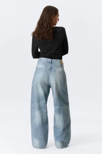 Astro Mid Rise Loose Baggy Unisex-Jeans – Blue Stream – Mittelblau