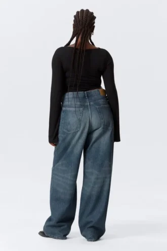Astro Mid Rise Loose Baggy Unisex-Jeans – Mine Blue – Mittelblau