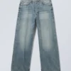 Astro Mid Rise Loose Baggy Unisex-Jeans – Torn Blue – Mittelblau Astro Mid Rise Loose Baggy Unisex-Jeans – Torn Blue – Mittelblau