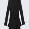 Asymmetrisch drapiertes Minikleid – Schwarz Asymmetrisch drapiertes Minikleid – Schwarz