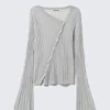 Asymmetrische Strickjacke aus Leinenmischung – Hellgrau Asymmetrische Strickjacke aus Leinenmischung – Hellgrau