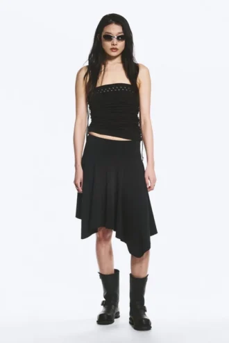 Asymmetrischer Jersey-Rock mit mittlerer Leibhöhe – Schwarz