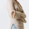 Asymmetrischer Strickpullover mit Bindeband an der Schulter – Hellbraun Asymmetrischer Strickpullover mit Bindeband an der Schulter – Hellbraun