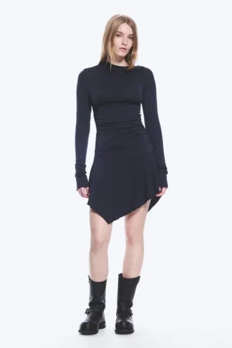 Asymmetrisches, drapiertes Minikleid – Dunkelblau