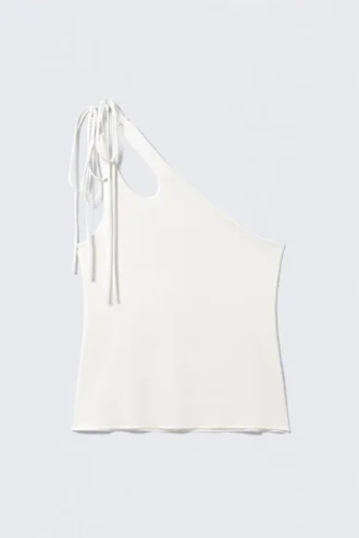 Asymmetrisches Jersey-Tanktop mit Bindeband – Weiß
