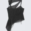 Asymmetrisches Mesh-Top mit Cut-outs – Dunkelgrau – Punkte Asymmetrisches Mesh-Top mit Cut-outs – Dunkelgrau – Punkte