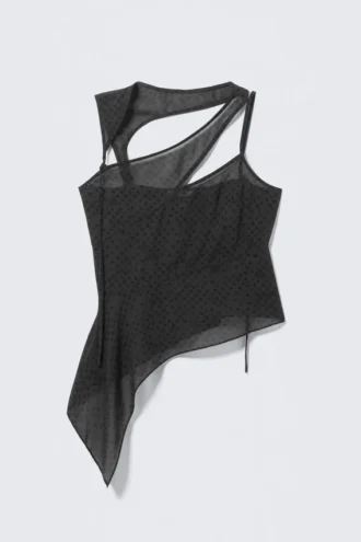 Asymmetrisches Mesh-Top mit Cut-outs – Dunkelgrau – Punkte