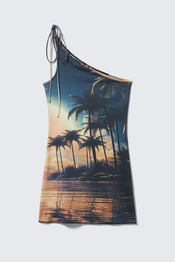 Asymmetrisches Minikleid mit Bindeband – Palm Beach Asymmetrisches Minikleid mit Bindeband – Palm Beach