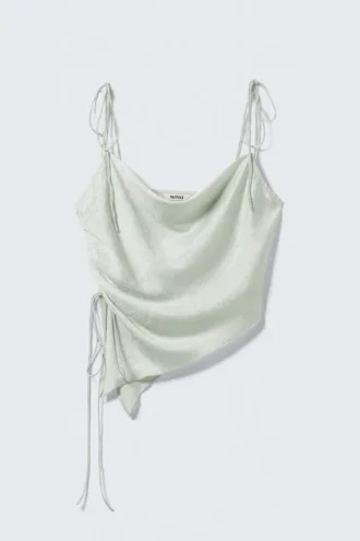 Asymmetrisches Oberteil mit Satin-Trägern – Mintgrün
