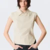 Asymmetrisches Ripstop-Oberteil mit Flügelärmeln – Hellbeige Asymmetrisches Ripstop-Oberteil mit Flügelärmeln – Hellbeige