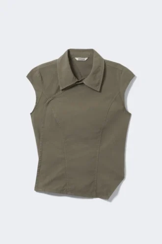 Asymmetrisches Ripstop-Oberteil mit Flügelärmeln – Khaki-Grün