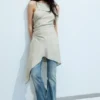 Asymmetrisches, ärmelloses Midi-Kleid mit Wasserfallausschnitt – Light Mole Asymmetrisches, ärmelloses Midi-Kleid mit Wasserfallausschnitt – Light Mole