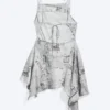 Asymmetrisches, ärmelloses Midi-Kleid mit Wasserfallausschnitt – Schwarz/Weiß-Print Asymmetrisches, ärmelloses Midi-Kleid mit Wasserfallausschnitt – Schwarz/Weiß-Print