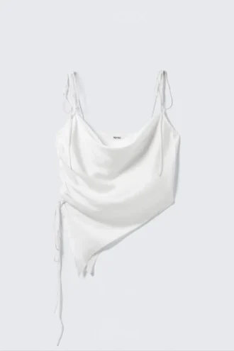 Asymmetrisches Satin-Träger-Top – Weiß
