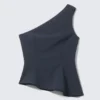 Asymmetrisches, tailliertes One-Shoulder-Top – Dunkelblau Asymmetrisches, tailliertes One-Shoulder-Top – Dunkelblau