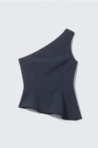 Asymmetrisches, tailliertes One-Shoulder-Top – Dunkelblau