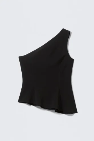 Asymmetrisches, tailliertes One-Shoulder-Top – Schwarz