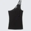 Asymmetrisches Tanktop mit Ösenverzierung – Schwarz Asymmetrisches Tanktop mit Ösenverzierung – Schwarz