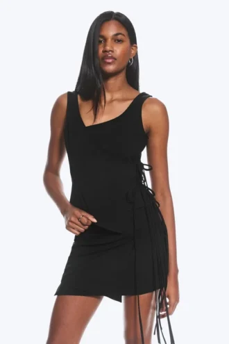 Asymmetrisches Wickel-Top mit Trägern – Schwarz