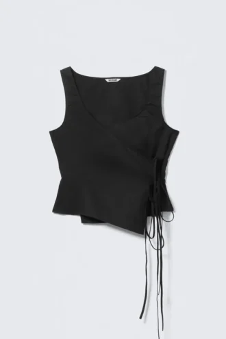 Asymmetrisches Wickel-Top mit Trägern – Schwarz