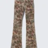 Ausgefranste Twill-Hose mit niedriger Taille – Paisley-Muster