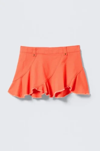 Ausgefranster asymmetrischer Minirock aus Twill – Hellrot