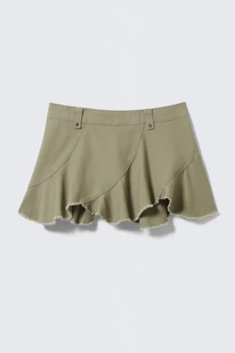 Ausgefranster asymmetrischer Minirock aus Twill – Khaki-Grün