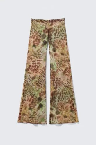Ausgestellte Hose aus bedrucktem Mesh – Braun & Grün – Blumenpunkte