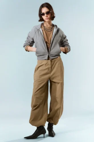 Baggy-Hose mit niedriger Leibhöhe aus Ripstop – Beige
