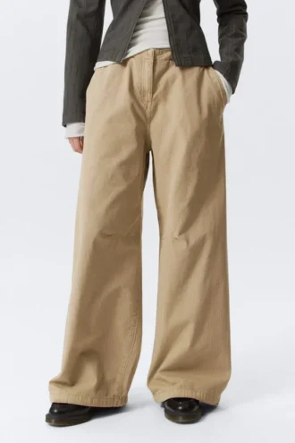 Baggy-Hose mit niedriger Leibhöhe aus Ripstop – Beige