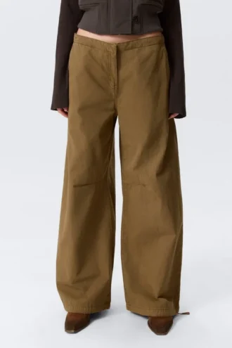Baggy-Hose mit niedriger Leibhöhe aus Ripstop – Dunkelkhaki