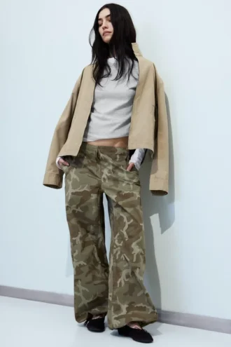 Baggy-Hose mit niedriger Leibhöhe aus Ripstop – Khaki-Grün – Camouflage