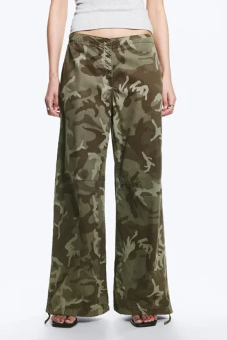 Baggy-Hose mit niedriger Leibhöhe aus Ripstop – Khaki-Grün – Camouflage