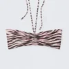 Bandeau-Halter-Bikini-Oberteil mit Kordelzug – Rosa – Tigerstreifen Bandeau-Halter-Bikini-Oberteil mit Kordelzug – Rosa – Tigerstreifen