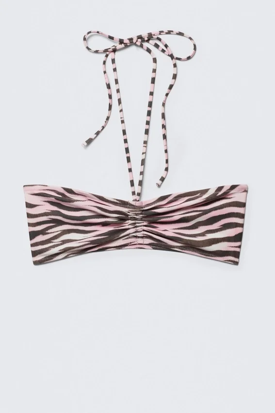 Bandeau-Halter-Bikini-Oberteil mit Kordelzug – Rosa – Tigerstreifen Bandeau-Halter-Bikini-Oberteil mit Kordelzug – Rosa – Tigerstreifen