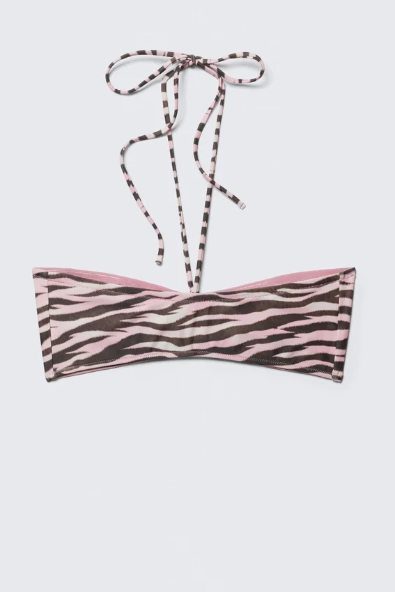 Bandeau-Halter-Bikini-Oberteil mit Kordelzug – Rosa – Tigerstreifen Bandeau-Halter-Bikini-Oberteil mit Kordelzug – Rosa – Tigerstreifen