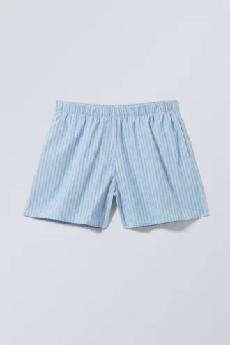Baumwoll-Shorts mit niedriger Leibhöhe – gestreift, hellblau