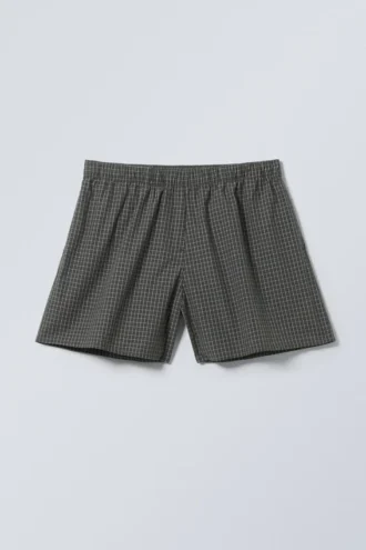 Baumwoll-Shorts mit niedriger Leibhöhe – Karomuster in Dunkelgrau