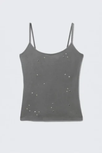 Baumwoll-Tanktop mit Nieten – Dunkelgrau