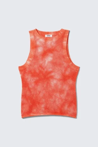 Baumwoll-Tanktop mit offenem Strick – Orange Tie-Dye