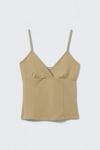 Baumwoll-Tanktop mit V-Ausschnitt – Beige