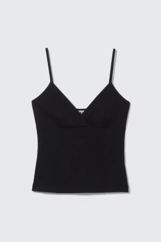 Baumwoll-Tanktop mit V-Ausschnitt – Schwarz