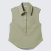 Baumwoll-Twill-Hemd mit Flügelärmeln – Khaki-Grün
