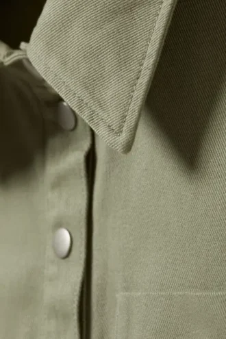 Baumwoll-Twill-Hemd mit Flügelärmeln – Khaki-Grün