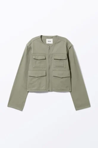 Baumwolljacke mit abnehmbaren Ärmeln – Hellstaubiges Khaki-Grün