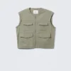 Baumwolljacke mit abnehmbaren Ärmeln – Hellstaubiges Khaki-Grün